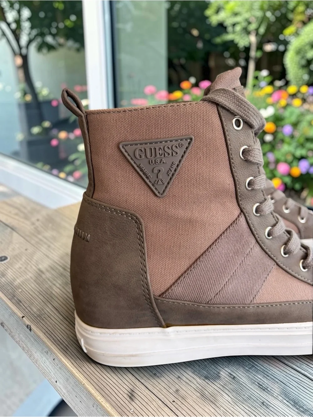 GUESS Women's High-Top Lace-Up Sneakers in Taupe (brown/gray)and White